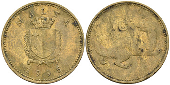 Мальта 1 цент 1995 ласка, горностай KM 93 никель латунь 4585-1223