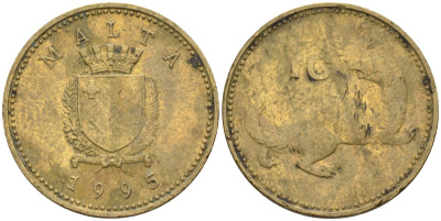 Мальта 1 цент 1995 ласка, горностай KM 93 никель латунь 4585-1223