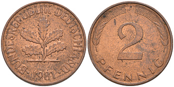 ФРГ 2 пфеннига 1981 F KM 106а, J. 381а сталь плакированная медью 55-1232