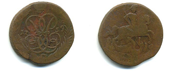 РОССИЯ 1 КОПЕЙКА 1759 медь 61-437