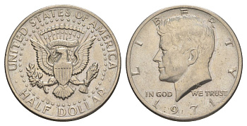 США 1/2 доллара (50 центов) 1971 Джон Кеннеди KM 202b медь плакированная медно-никелем aUNC 4131-745