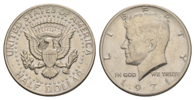 США 1/2 доллара (50 центов) 1971 Джон Кеннеди KM 202b медь плакированная медно-никелем aUNC 4131-745