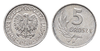 Польша 5 грошей 1970 Y A46 алюминий 4674-947