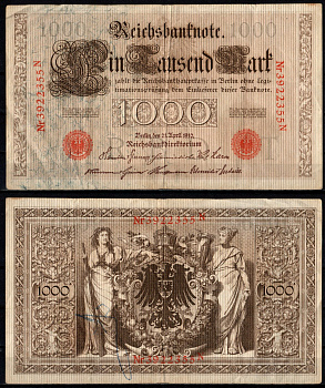 Германия 1000 марок 1910 Pick 44 b (2) бумага 7220-44-1-1