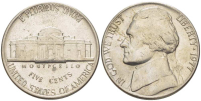 США 5 ЦЕНТОВ 1977 ДЖЕФФЕРСОН KM А192 медно-никель 210-725