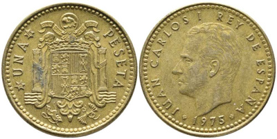 Испания 1 песета 1975 (78) Хуан Карлос I (1975-2014) KM 806 алюминиевая бронза 110-1117