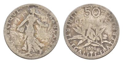 Франция 50 сантимов 1898 KM 854 серебро 4655-628
