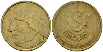 Бельгия 5 франков 1986 Belgie, Бодуэн I (1951-1993) KM 164 алюминиевая бронза 4601-237