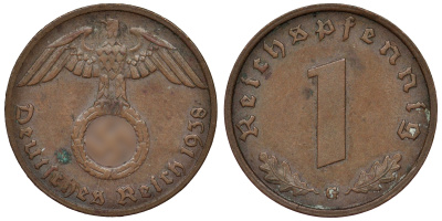 Германия 1 рейхспфенниг 1938 G KM 89, J. 361 бронза 4124-153