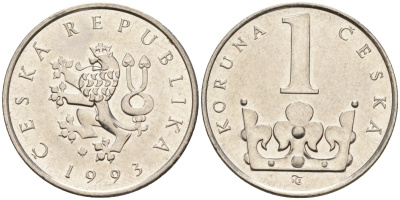 Чехия 1 крона 1993 KM 7 сталь плакированная никелем 4156-137