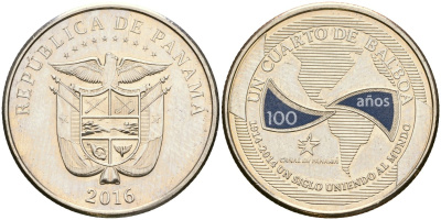 Панама 1/4 бальбоа 2016 100 лет строительству Панамского канала. Век объединяя мир, 1914-2014 KM 159 медно-никель UNC 4364-1442