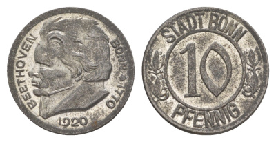 Бонн 10 пфеннигов 1920 Бетховен Funck 51.1A, Men05 3220.1, Men18 4134.1 железо 4636-912