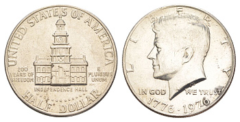 США 1/2 доллара (50 центов) 1976 200 лет независимости, Джон Кеннеди KM 205 медь плакированная медно-никелем aUNC 4545-344