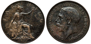 Великобритания 1 фартинг 1925 Георг V (1910-1936) KM 808.2, Spink 4060 бронза 1518-225