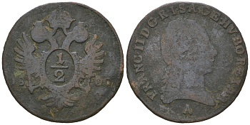 Австрия 1/2 крейцера 1800 A, Франц II (1792-1835) KM 2108 медь 4615-546