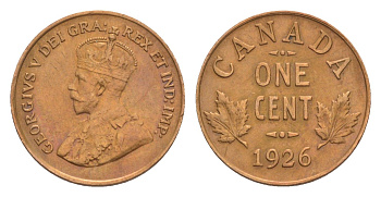 Канада 1 цент 1926 Георг V (1910-1936) KM 28 бронза 4636-121