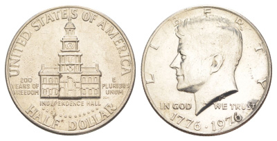 США 1/2 доллара (50 центов) 1976 200 лет независимости, Джон Кеннеди KM 205 медь плакированная медно-никелем aUNC 4545-344