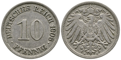 ГЕРМАНИЯ 10 ПФЕННИГОВ 1906 A KM 12, J. 13 медно-никель 4364-625