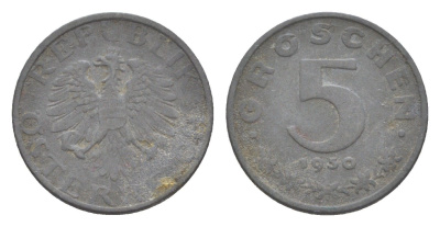 Австрия 5 грошей 1950 KM 2875 цинк 4643-436