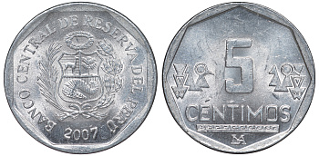 Перу 5 сентимо 2007 LIMA KM 304.4a алюминий aUNC 4189-965