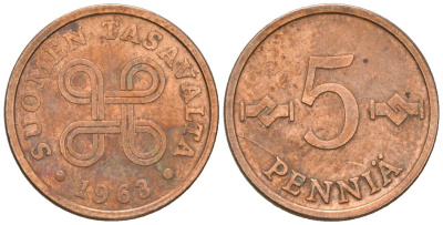 Финляндия 5 пенни 1963 KM 45 медь 4174-759