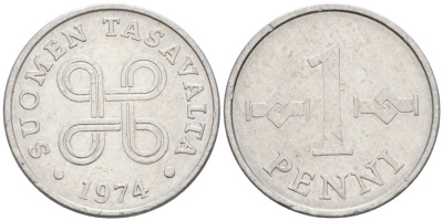 Финляндия 1 пенни 1974 KM 44а алюминий 192-1262