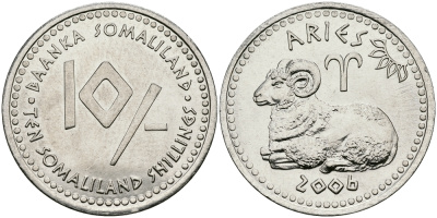Сомалиленд 10 шиллингов 2006 СЕРИЯ ЗНАКИ ЗОДИАКА, ОВЕН KM NEW никелированная сталь UNC 540-841