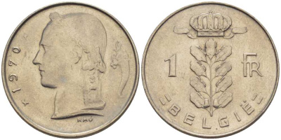 БЕЛЬГИЯ 1 ФРАНК 1970 BELGIE, БОДУЭН I (1951-1993) KM 143.1 медно-никель 202-1042