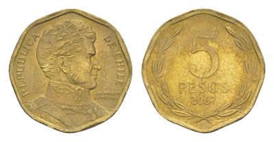 Чили 5 песо 2007 KM 232 алюминиевая бронза 4640-1056
