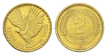 Чили 2 сентесимо 1967 KM 193 алюминиевая бронза UNC 4659-1269