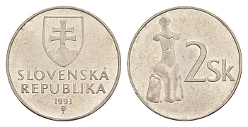 Словакия 2 кроны 1993 MK KM 13 сталь плакированная никелем 4563-646