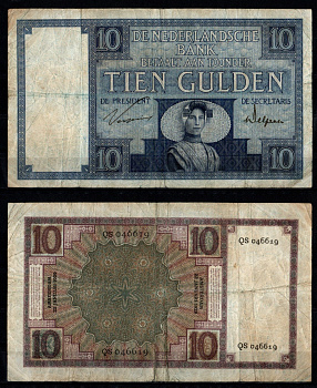 Нидерланды 10 гульденов 1929 Женщина из Зеландии Pick 43 b бумага 451-1304-1