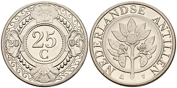Нидерландские Антилы 25 центов 2004 Беатрикс (1980-2013) KM 35 сталь плакированная никелем 4167-725