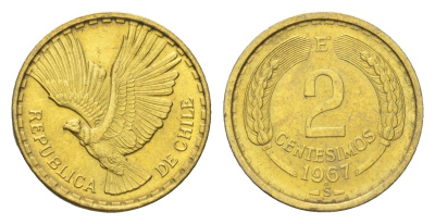 Чили 2 сентесимо 1967 KM 193 алюминиевая бронза UNC 4659-1269