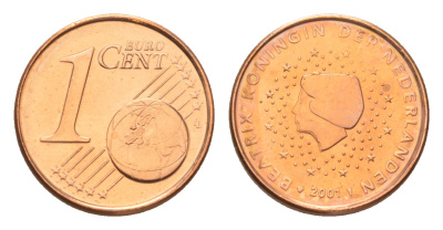 Нидерланды 1 евроцент 2001 Беатрикс (1980-2013), из ролла KM 234 сталь плакированная медью  UNC  M65-01