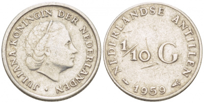 Нидерландские Антилы 1/10 гульдена 1959 Юлиана (1948-1980) KM 3 серебро 112-1056