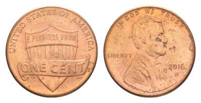 США 1 цент 2016 D, Авраам Линкольн KM 468 цинк плакированный медью UNC 4649-726