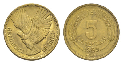 Чили 5 сентесимо 1969 KM 190 алюминиевая бронза UNC 4641-437