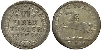 Брауншвейг-Вольфенбюттель 1/6 талера 1768 IDB, вес 5,17 гр. KM 971 серебро 413-2134