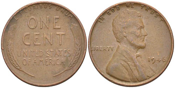 США 1 ЦЕНТ 1946 ЛИНКОЛЬН KM А132 медь цинк 218-946