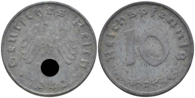 ГЕРМАНИЯ 10 РЕЙХСПФЕННИГОВ 1942 D KM 101, J. 371 цинк 4401-647