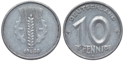 ГДР 10 пфеннигов 1948 A KM 3 алюминий 4119-442