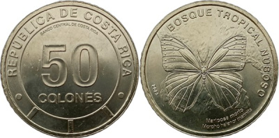 Коста-Рика 50 колон 2023 серия сохраним наш мир, бабочка KM NEW медно-никель  UNC  M68-05