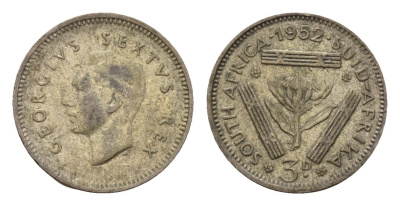 ЮАР 3 пенса 1952 Георг VI (1936-1952) KM 35.2 серебро 4549-1243