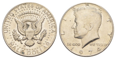 США 1/2 доллара (50 центов) 1974 Джон Кеннеди KM 202b медь плакированная медно-никелем aUNC 4536-623