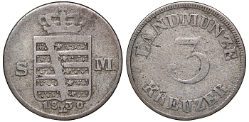 Саксен-Мейнинген 3 крейцера 1830 L, Бернгард II (1803-1866) KM 127, Jaeger 417, AKS 196 серебро    413-6824