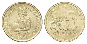 Парагвай 5 гуарани 1992 KM 166a никель бронза UNC 4625-147