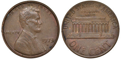 США 1 цент 1973 D, Авраам Линкольн KM 201 медь цинк 62-227
