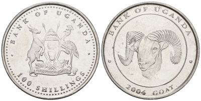Уганда 100 шиллингов 2004 серия лунный календарь, год козы KM 136 сталь UNC M58-07