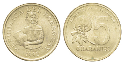 Парагвай 5 гуарани 1992 KM 166a никель бронза UNC 4625-147